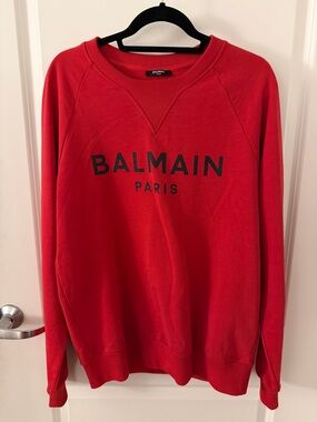 Balmain Red Crewneck Sweater with Black Logo